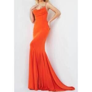 NEW JOVANI beaded cowl neck prom dress in orange